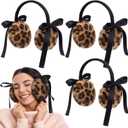 3 Pack Winter Leopard Ear Muffs Gifts for Women Leopard Ear Coverings with Satin Bow Cheetah Soft Earmuff Faux Fur Gifts for Woman Friends Family Coworker Winter Outdoor Cold Weather Warmer