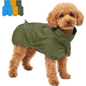 Tuff Pupper Waterproof Dog Raincoat | Full-Body Windproof Rain Jacket for Dogs | Reflective Strips | Breathable Mesh Lining | Adjustable Fit | Leash Port | Small Medium Large XL XXL Dogs (Olive, XXS) (5-10 lbs (XX-Small))