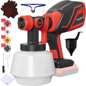 Cordless Paint Sprayer for Mwk M18 18V Batteries,Electric Paint Sprayer with 1200ML,Easy to Clean,Adjustable Spray Modesfor Home Renovation and Car Painting(Battery Not Included) (Red)