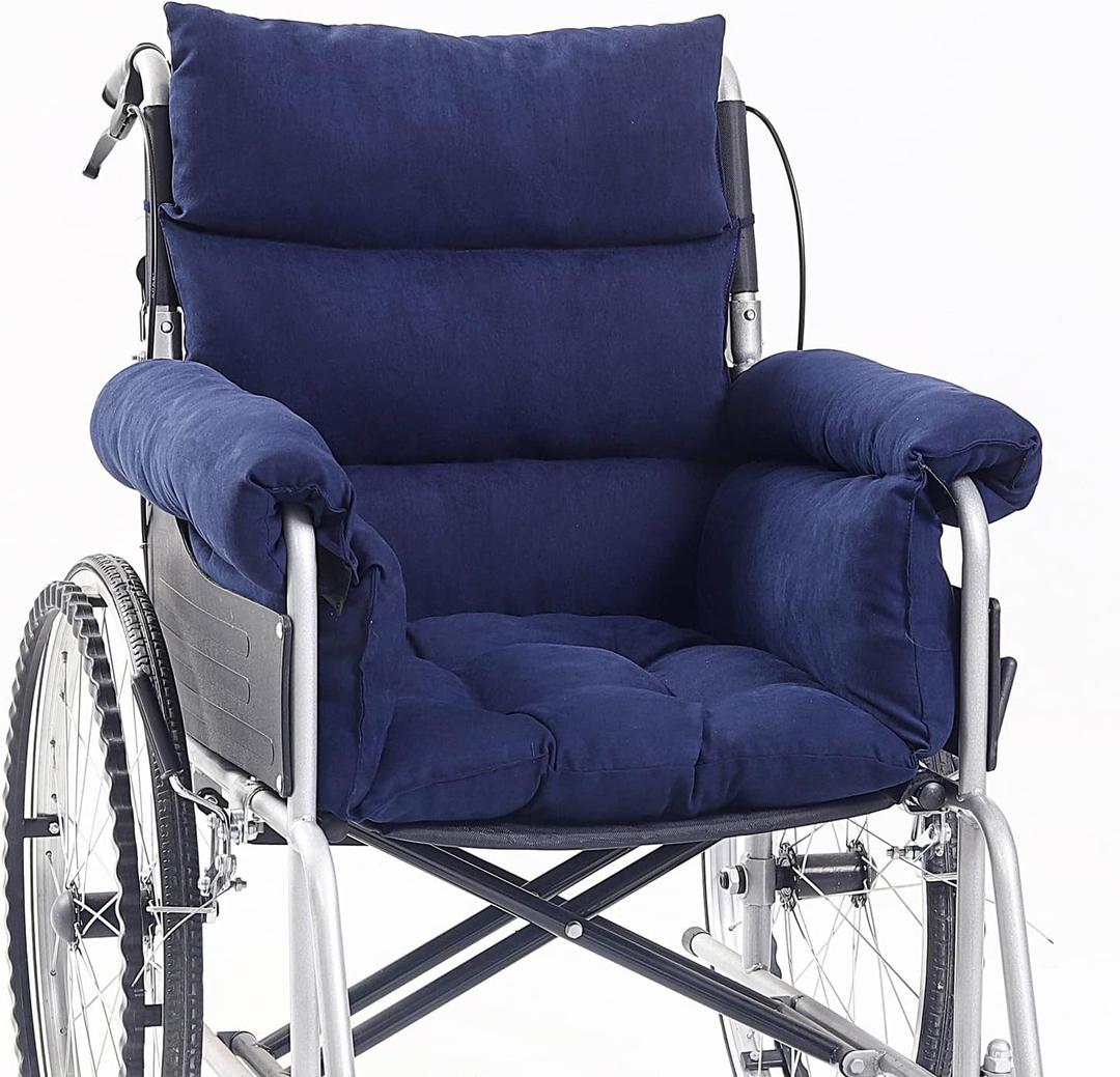 Wheelchair Cushions, Pressure Pain Relief Accessories with Armrest Covers, Supports Coccyx & Back, Non-Slip, Fits Wheelchair with 16'' Length Armrest (Navy), 18*16 Inch