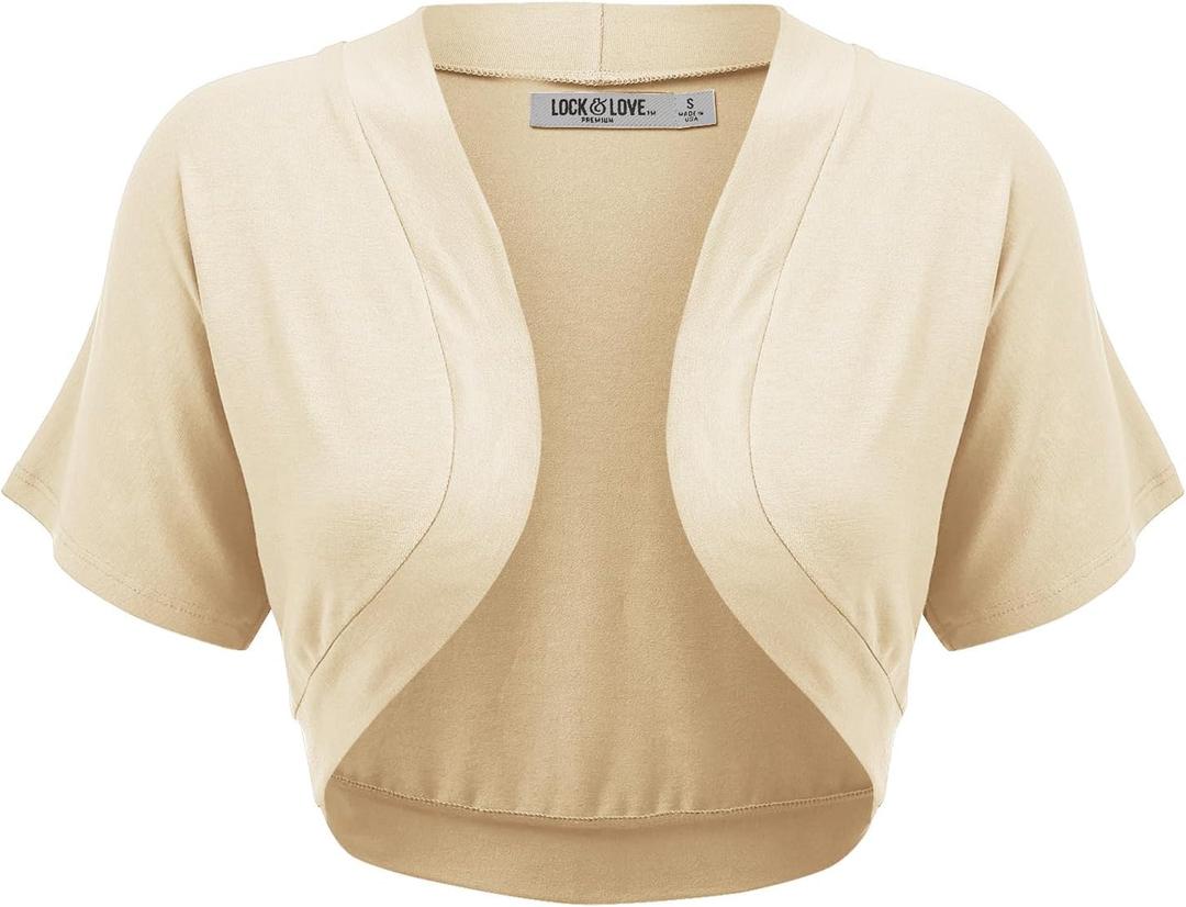 Lock and Love Women's Versatile Open Front Lightweight Short Sleeve Bolero Shrug, Size: Large