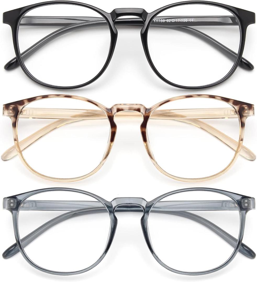 IBOANN Chic & Comfy Blue Light Glasses for Women - 3-Pack Round Frames, Screen-Ready Style with UV Protection Coating (C1 Light Black &Cape Honey Tortoise &Cascade Grey)