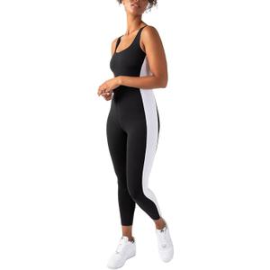 YITTY Active Women's UltraLuxe Built-In Bra Onesie, Athleisure, 4-Way-Stretch, Iconic Black/ True White, S, 7/ 8 Length