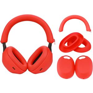 Adhiper 3Sets Silicone Sweat Case Cover for Sony WH-1000XM5 Headphones, Embody XM5 Earpad Covers/Ear Covers/Headband Cover Protector, Sweat Proof Soft Silicone Headphone AccessoriesRed