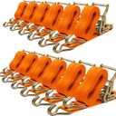 6Pack Ratchet Straps Heavy Duty 2 inch x 27ft Tie Down Straps Ratchet for Truck Straps with 3300lbs Working Load, 10000lbs Break Strength Cargo Straps (Orange)