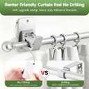 EKOTTOK Heavy Duty Curtain Rods No Drilling for Windows 30 to 45 Inches,5/8 Inch Diameter No Drill Small Curtain Rod Set with Adhesive Brackets, Silver