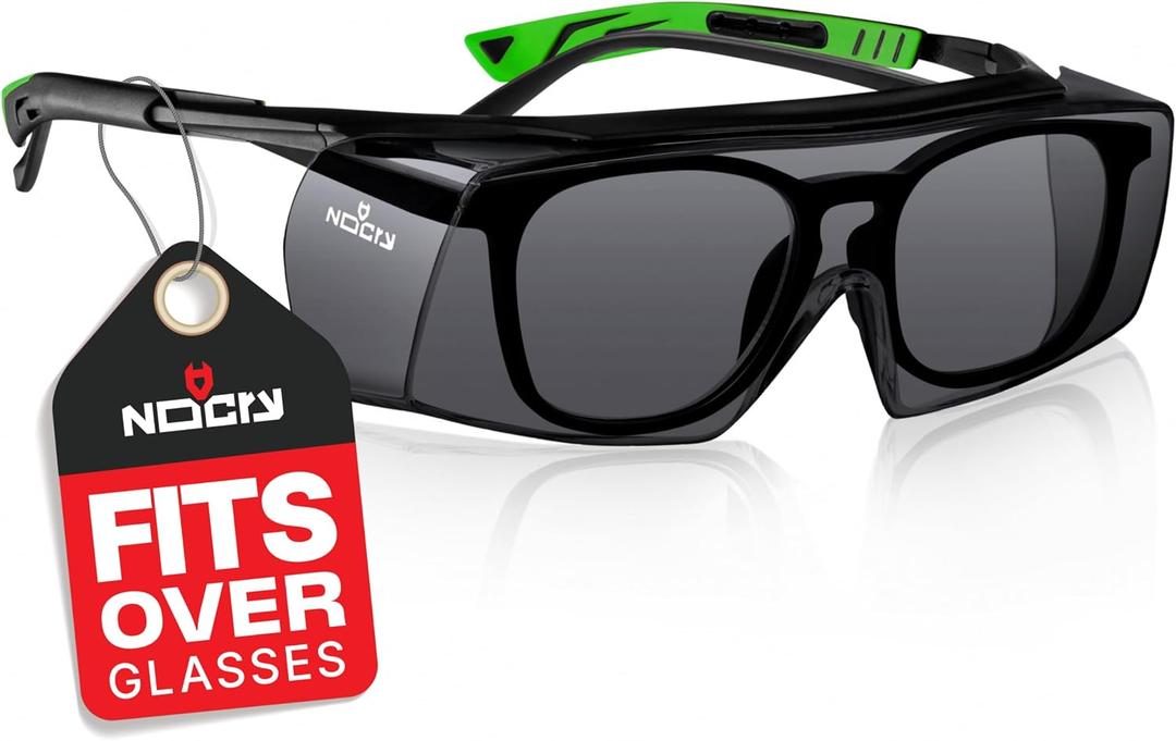NoCry Tinted Safety Glasses Over Eyeglasses for Men and Women with Anti Scratch Wraparound Lenses UV400 and ANSI Z87 Certified Adjustable Temples with Anti-Slip Tips Great for Shooting