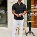 COOFANDY Mens Short Sleeve Casual Button Down Shirts Summer Untucked Dress Shirts with Pocket (Black, XXL)