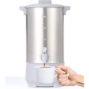 SYBO 45 Cup Coffee Urn, 6L Commercial Stainless Steel Coffee Maker & Hot Water Dispenser, Fast Brewing Percolator with Removable Filter, Easy Clean, Cool-Touch Handles, Catering, Office & Events, Grey