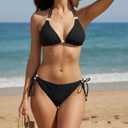 Women's Halter Triangle Bikini Set Tie Side String Bathing Suit Two Piece Cheeky Thong Swimsuit for Women (Black, M)