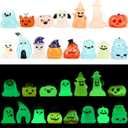 Jansun 45pcs Halloween Luminous Mini Resin Figurines, Glow in The Dark Pumpkin Ghosts Decorations for DIY Crafts Halloween Party Gifts Garden Dollhouse Decor Table Decoration(15 Style) (Colorful)