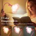 Flower Clip On Desk Lamp for Home and Dorm - Cute Floral Clip On Bedside Book Reading Light, Pink Flower Bunk Bed Lighting, Kawaii Led Flexible Gooseneck Table Lamp for Headboard with Clamp