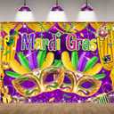 8X6FT Mardi Gras Backdrop Purple Gold Mask Mardi Gras Party Decorations Carnival Birthday Masquerade Photography Background Wedding Dress-up Party Banner Photo Shoot Props