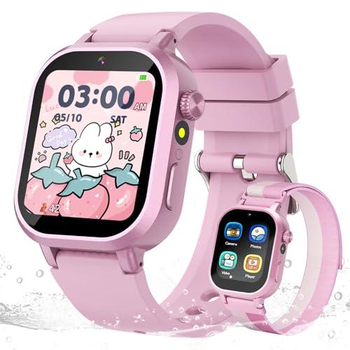 Wiszodet Kids Waterproof Smart Watch Girls Gift Age 3-12 with 39 Game HD Touch Screen Music Player Video Camera Pedometer Alarm Clock Birthday Gift for 6 7 8 9 Year Olds Pink
