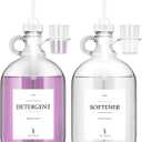 2 Pcs Glass Liquid Laundry Detergent Dispenser with Cup Holders, Half Gallon Dispenser for Laundry Room (64 oz. Each), Laundry Detergent Bottles with Pump Dispenser -Includes Labels, Measuring Cups