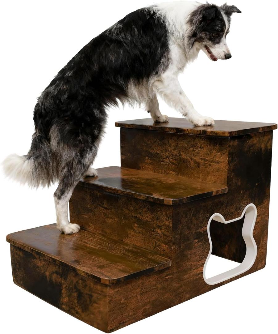 Dog Stairs for Large Dogs,Wooden Dog Steps for High Bed,24.4" Non-Slip Pet Stairs Up to 180LB,Pet Ramps for Small Medium Large Pet (Tiger, Small, 3)