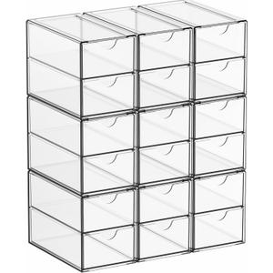 Yieach 9 Pack Small Acrylic Drawers With 18 Drawers, Clear Drawer Organizers Stackable, School, Office Supplies Organizer And Storage Bins for Stationery, Pen, Pencil, Craft, Glasses, Sunglass Organizer Case (18 Drawers-3.4 In Narrow)