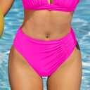 YELAIVP Women's High Waisted Bikini Bottom Tummy Control Ruched Bathing Suit Bottom Full Coverage Swimsuit Bottoms (Pink, XL)