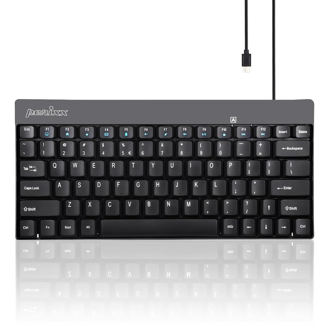 Perixx PERIBOARD-422 Wired USB-C Mini Keyboard, USB Type C Connector, Black, US English Layout