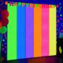 4 Pack Glow in The Dark Wavy Foil Fringe Curtain UV Black Light Neon Party Decor 3.3x6.6ft Backdrop Tinsel Streamer for Halloween Neon Birthday Supplies Prop (Multicolor)