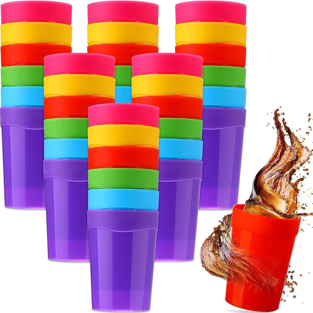 30 Pack Reusable 13.7oz Unbreakable Tumblers - Plastic Kids & Adults Cups - Break Resistant Water & Juice Tumblers for Parties & Events - 6 Colors