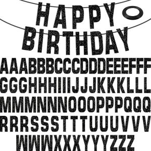 78 Pcs Make Your Own Banner Kits Large Size 6 Inch DIY Glitter Letter Pack Reuse Letters Banner Kit with White Ribbon for Birthday Wedding Shower Party Favor Wedding Wall Decor (Gold Glitter Black)