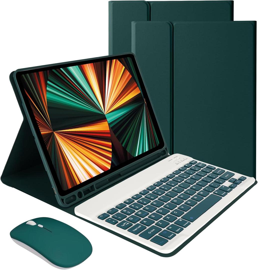LAMA Keyboard Case with Mouse for iPad Air 11 inch 2025 7th/2024 6th & 10.9 -inch iPad Air 4th/5th Generation, Folio Keyboard Cover with Pencil Holder for 11 inch iPad Pro (4th/3rd/2nd/1st Gen), DGN (Dark Green+Mouse)