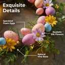Pastel Easter Wreath for Front Door with Lights, 18 Inch Spring Floral Wreath with Colorful Eggs, Daisy & Eucalyptus Greenery, Farmhouse Easter Door Decor