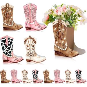 12 Set Western Boots Flower Boxes Centerpiece Boot Shape Gift Boxes Party Decoration Vase Centerpieces for Tables Boots Rodeo Birthday Baby Shower Supplies(Western Pink,Cowgirl Cow)