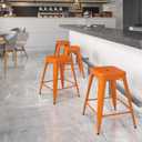 Flash Furniture Kai Commercial Grade 24" High Backless Orange Metal Indoor-Outdoor Counter Height Stool with Square Seat, Pack of 1