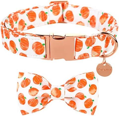 UP URARA PUP Halloween Dog Collar with Bow Tie, Pumpkin Cotton Bowtie Collar for Small Girl Boy Dog, Fall Dog Collar Bowtie with Durable Metal Buckle, Adorable Pumpkin Pet Collar, S