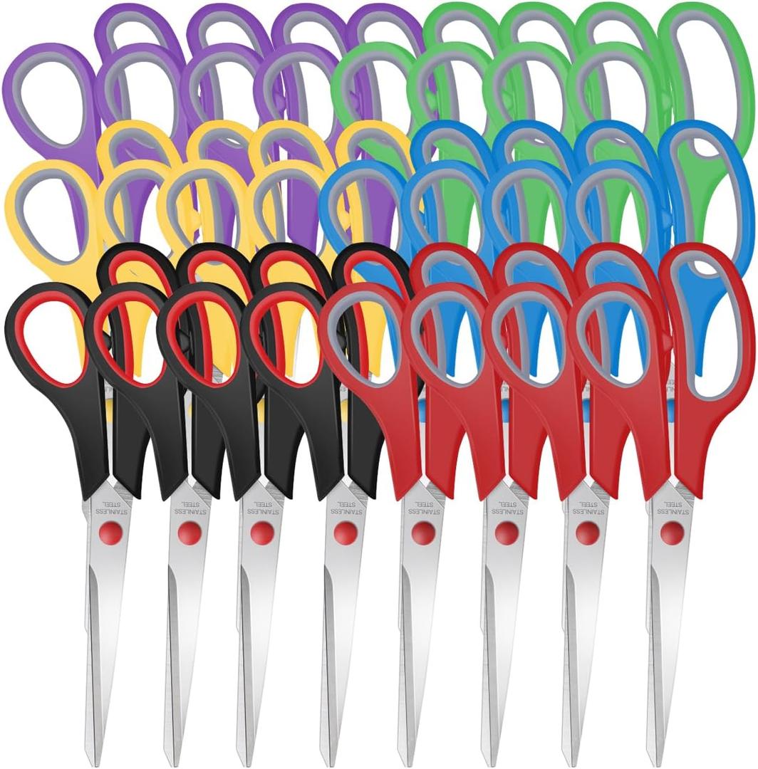 Sewing Craft Scissors Bulk,8" Multipurpose Heavy Duty Sharp Paper Scissors,Stainless Steel Shears for Home Office School Supplies,24 Packs