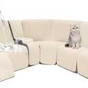 Velvet 1OO% Waterproof Reclining Sectional Couch Covers for Sectional Sofa L Shape 8-Piece Quilted Corner Recliner Sofa Cover Slipcovers Set Washable (5 Seater with 1 Console, Beige)