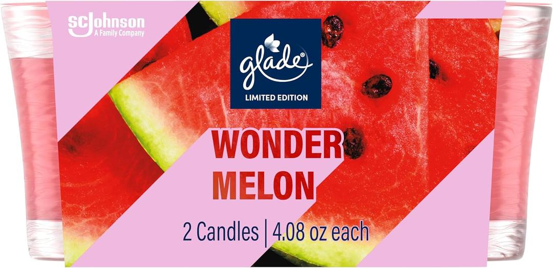 Glade Candles, Wonder Melon Limited Edition, Fragrance Infused with Essential Oils, 8.16 oz Total, 2 Pack