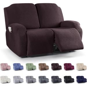 KinCam Recliner Covers, Stretch Reclining Chair Covers, Recliner Sofa Slipcovers Stripe Jacquard Recliner Couch Covers Furniture Protector Covers for Pet Kid (2 Seater, Dark Coffee)