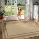 LIVEBOX Scalloped Easy Jute 3x5 Outdoor Rug, Washable Non-Slip Geometric Tan Rugs for Entryway, Indoor Outdoor Farmhouse Rug Modern Carpet Door Mat Area Rug for Patio Bedroom Living Room Kitchen Porch