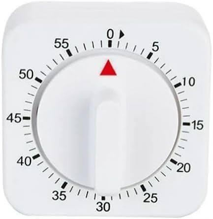 White Timer Clock Square 60-Minute Mechanical Kitchen Timer Wind up Visual Cooking Clock with Loud Alarm No Batteries Required Ideal for Cooking Baking and Kitchen