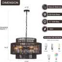 23.6" Large Black Rattan Chandelier Light Fixture 6-Light Hand-Woven Rustic Chandeliers 3-Tier Boho Drum Wicker Chandelier for Dining Room, Kitchen Island, Bedroom, Foyer