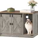 Hzuaneri Cat Litter Box Enclosure, Hidden Litter Box Cabinet Furniture with Bell, Indoor Cat House, Farmhouse Style, 31.5 x 19.7 x 20.9Inches, for Hallway, Bedroom, Light Ivory and Brown CB82405X