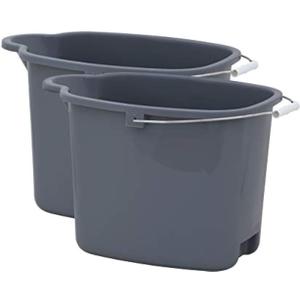 Superio Plastic Bucket with Grip Handle, 16 Liter Large Spout Cleaning Pail Grey, Heavy Duty Bucket Home Floor Mopping, Bath, Car Wash, Bowls for Camping, Fishing, 2 Pack (Gray)