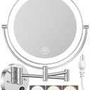 Benbilry 9" Large Wall Mounted Lighted Makeup Mirror, 1X/10X Magnifying 2-Sided AC Plug-in Powered Bathroom Mirror with 3 Color Lights, Touch Dimmable, Extended Arm 360 Rotation, Silver