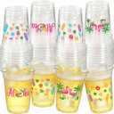 GuassLee 50 Luau Cups for Hawaiian Luau Party Decorations, 12 OZ Tiki Tropical Plastic Disposable Cups, Summer Cup for Pool Flamingo Tiki Birthday Party Decor Supplies