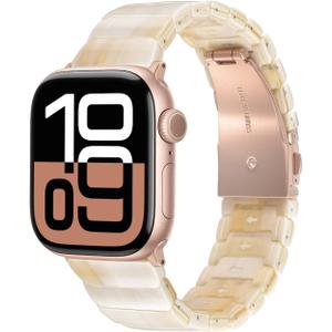 V-MORO Compatible with Apple Watch Resin Bands Series 8/7/9/10 42/41/40/42mm(S10),46/45/44/42mm Fashion Lightweight Bracelet Elegant Wristband for iWatch Series 6/5/4/3/2/1/SE (Creamy)