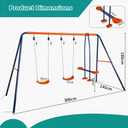 HLC Metal Kids Garden Swing Set with Glider for Toddler Heavy-Duty A-Frame with 2 Seats and 1 Swing Glider for Outdoor Backyard, Ages 3-10, Hold up to 440lbs