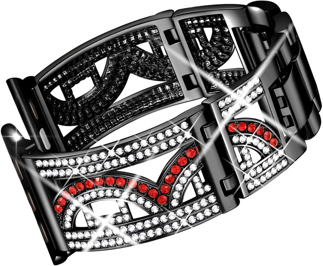 Luxury Jewelry Crystal Bracelet Compatible with Apple Watch Band 38/40/41/42/44/45/46/49mm iWatch Series 11/10/9/8/7/6/5/4,Bling Hollow-out Metal Wristband Strap with Sparkling Rhinestones Women
