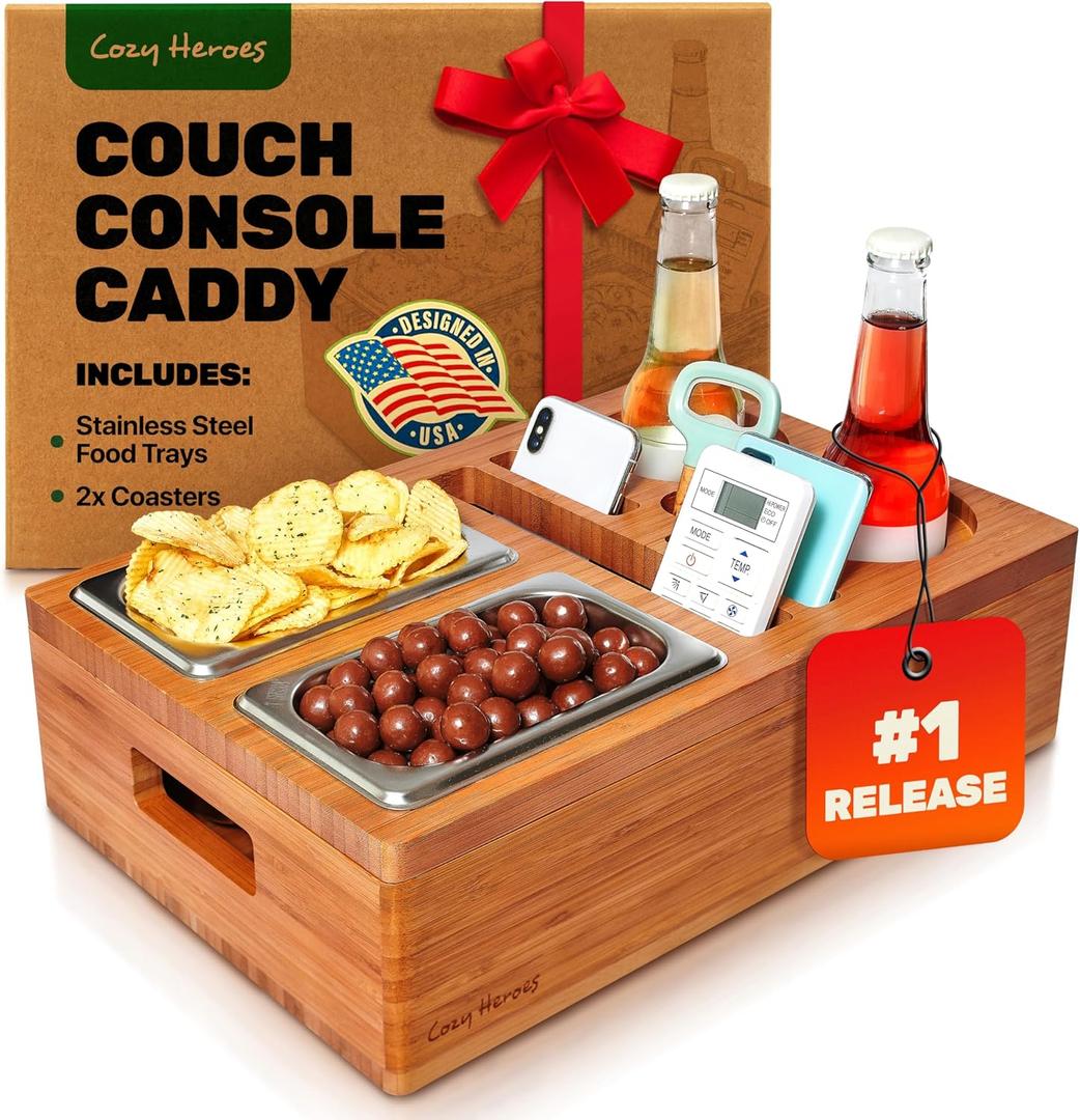 Couch Cup Holder Tray - Minimalistic Scandinavian Design - Bamboo Cup Holder For Couch, Sofa, Bed & More - Convenient Couch Caddy Drink Snack Holder