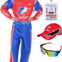 Adult Race Car Driver Costume,Men Racing Jumpsuit Accessories Full Set for Halloween Cosplay,cap,ID,Sunglasses