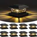 8 Pack Solar Post Cap Lights Outdoor Waterproof, Fits 4x4, 5x5, 6x6 Wooden & Vinyl Fence Decks with Warm & Cool White Light Modes, Classic Black