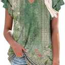 BETTE BOUTIK Women's Short Sleeve Tunics V Neck Button Down Shirts Blouse Tops Pullover S