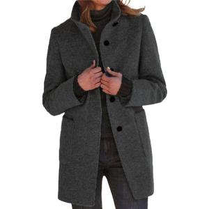 CHARTOU Women Winter Long Pea Coat Wool Blend Stand Collar Single Breast Thicken Blazer Jacket (X-Large, Black)